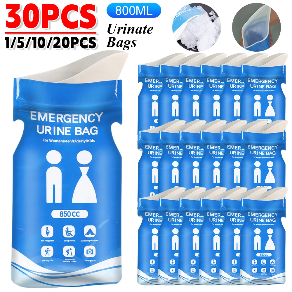 30-1PCS Outdoor Emergency Urine Bags 850ml Disposable Travel Mini Mobile Toilet Portable Urinal Bag for Female Baby Male Vomitin