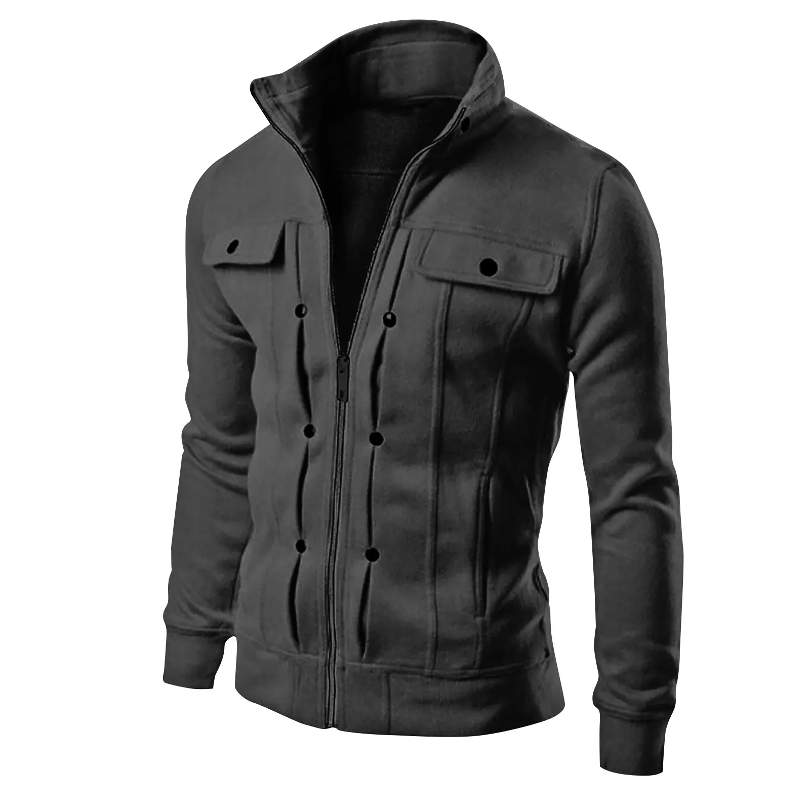 Veste de travail à boutons pour hommes avec col montant, vestes de montagne décontractées, manteau en laine, grandes poches