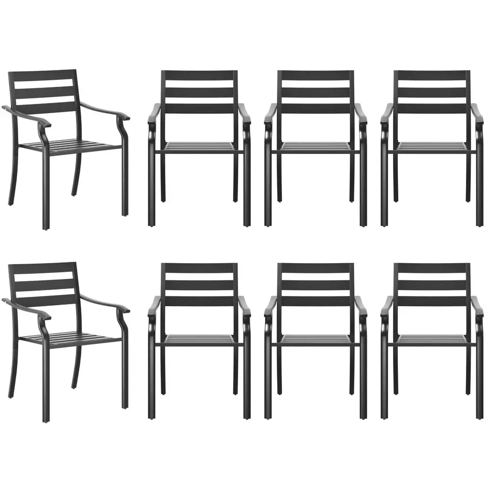

Black Stationary Cast Aluminum Outdoor Dining Chair, 8 Piece Patio Chairs, Set of 8 Garden Chairs with Armrest amp Backrest for