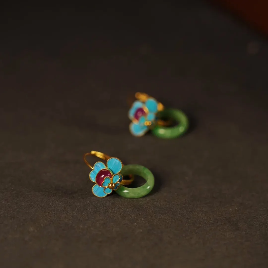 pendientes-elegantes-con-cierre-de-agata-azul-accesorios-hanfu-de-estilo-femenino-flor-esmaltada-estilo-chino-joyeria-de-moda-de-jade-natural