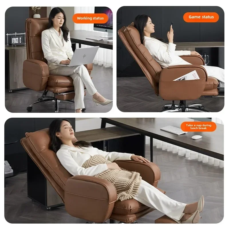 Luxury Leather Office Chair, Comfortable and Durable, Reclining with Footrest, Perfect for Business and Office Work