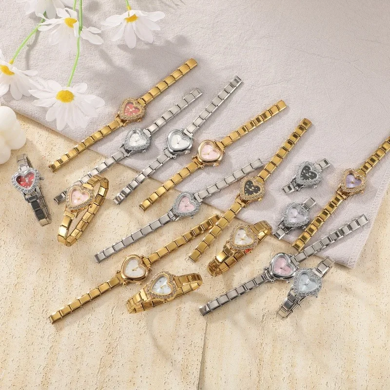 2026 Men Women's DIY 9MM Width Italian Elastic Charm Stainless Heart Shape Zircon Watch Bracelet Bangle for Friend Birthday Gift