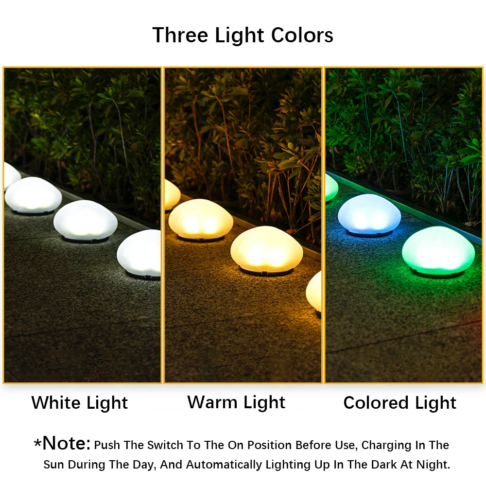 Solar Pebble Decorative Light, Outdoor RGB/Warm/White Lights, Landscape Lighting, for Gardens, Courtyards, Terraces, Villas