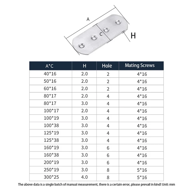 1-2Pcs Stainless Steel Straight Piece Connector Connection Code Straight Piece Iron Flat Angle Furniture Fixed 180 Degree Code