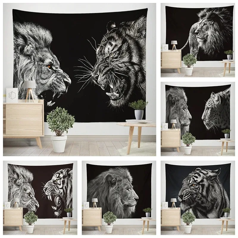 Home decoration lion tiger wildlife print pattern tapestry house bedroom living room wall background hanging cloth