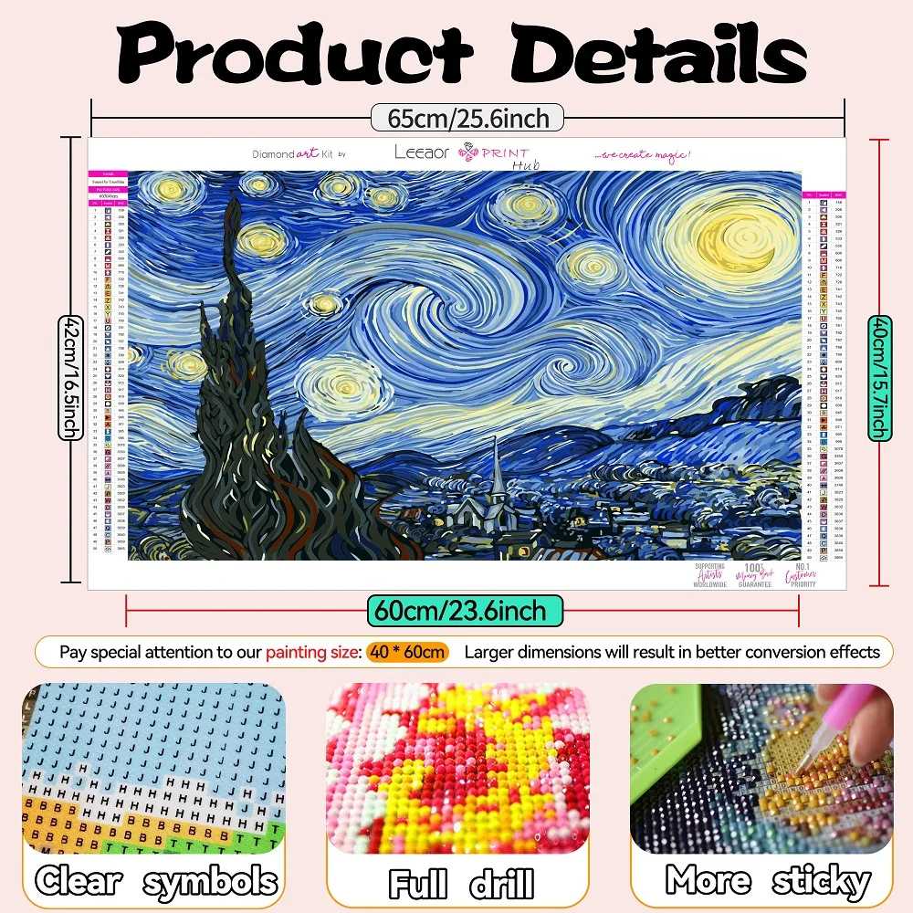 Disney-Kits de Pintura Diamante para Decoração de Casa, Van Gogh, Noite Estrelada, Mosaico Bordado, Ponto Cruz, Desenhos Animados Paisagem Presente,