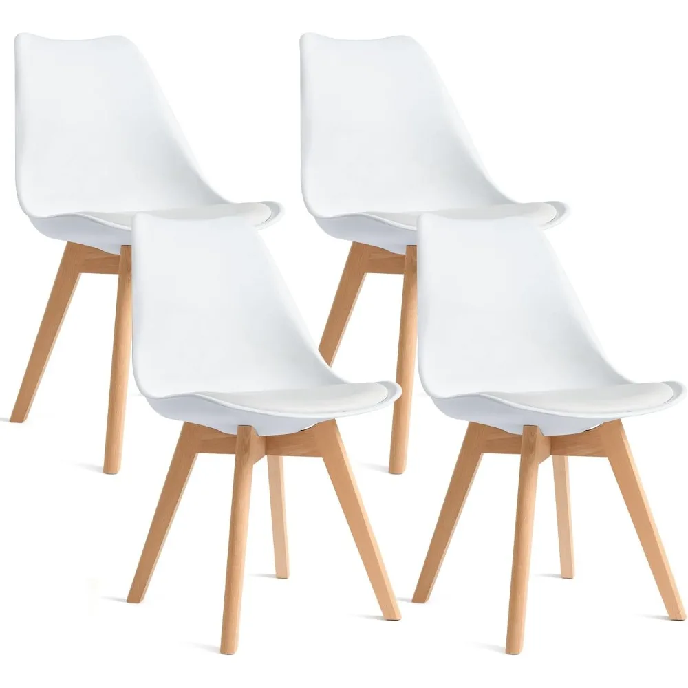 Set of 4 Shell Chairs with Wood Legs, Modern Kitchen and Dining Room Furniture