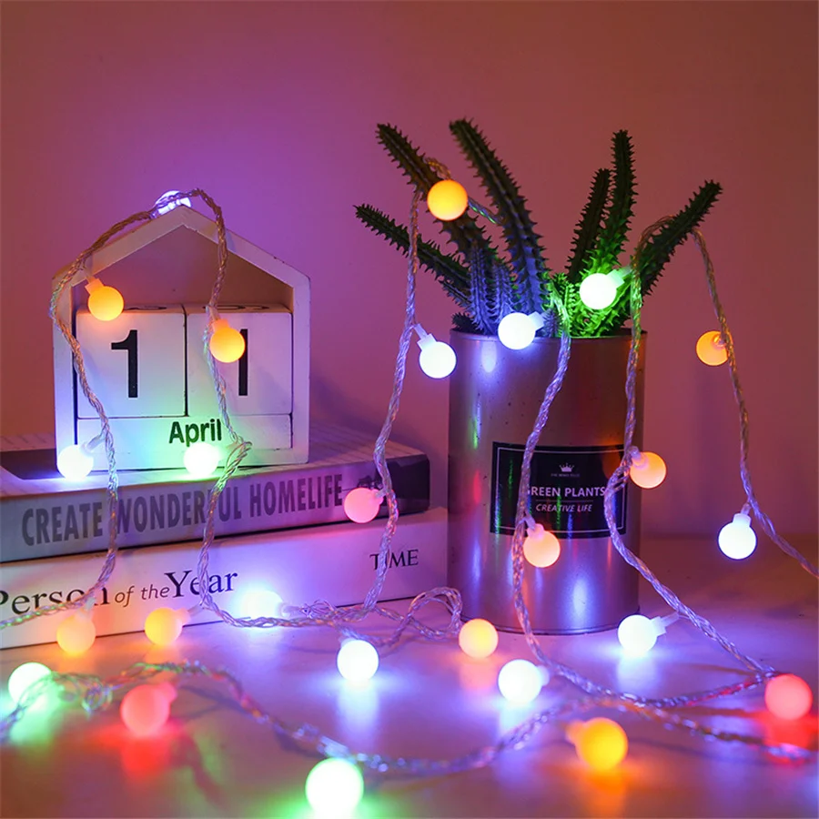 New Christmas Round Ball String Lights Battery Powered 20/40/80LEDs Fairy Garden Lights for Party Wedding Holiday Garland Decor