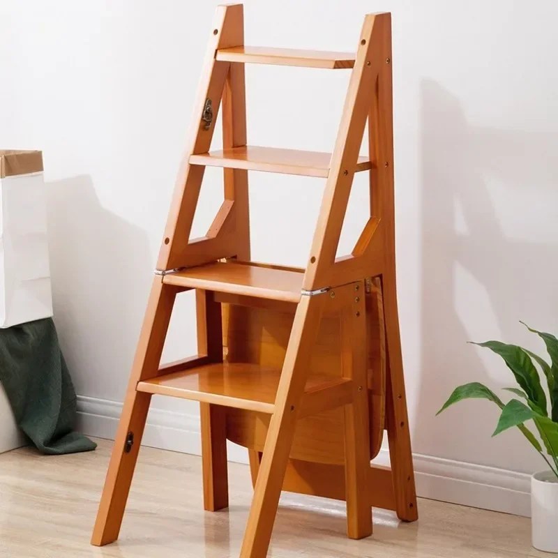 4 Step Ladder Stool Wooden Foldable Portable Ladder Stool Household Multifunctional Ladders Multipurpose Modern Stools Home