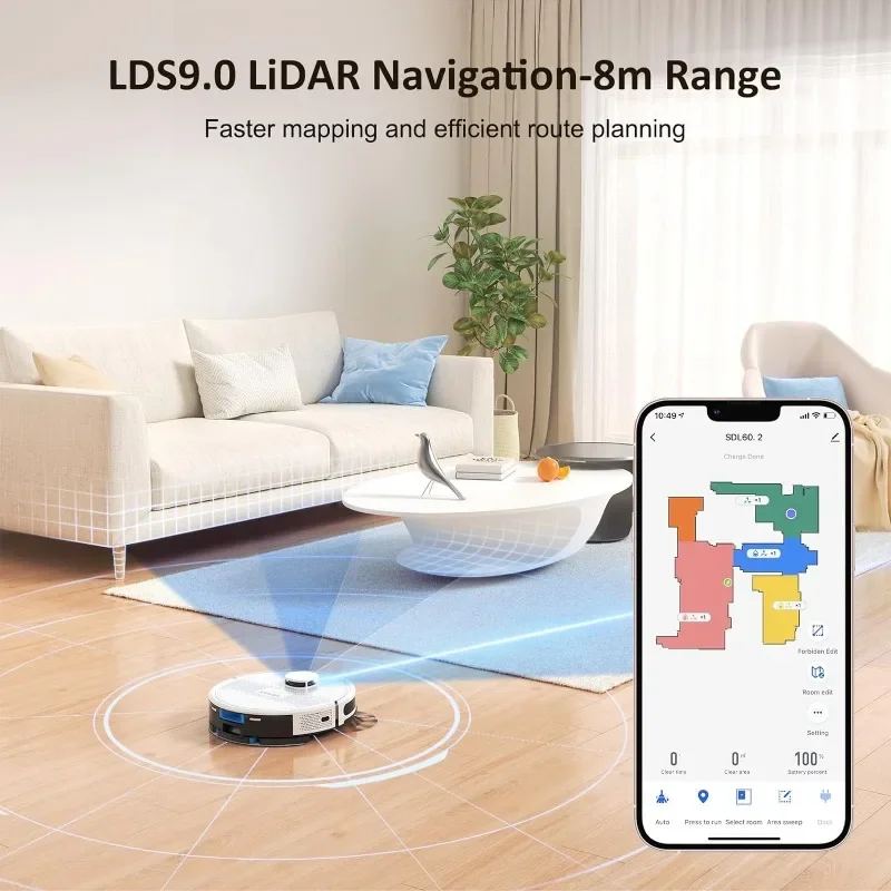 Lubluelu Robot Vacuum and Mop Combo, Aspirador robótico 2 em 1, Navegação LiDAR, 5 Mapeamentos Inteligentes, 10 zonas sem ir