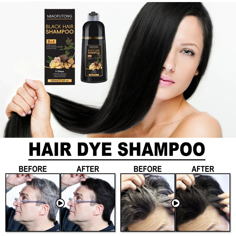 Long Lasting Hair Color Shampoo 3 in 1 Black Hair Dye Shampoo for Women&Men Natural Herbal Safety Cover White Gray Hair Cream