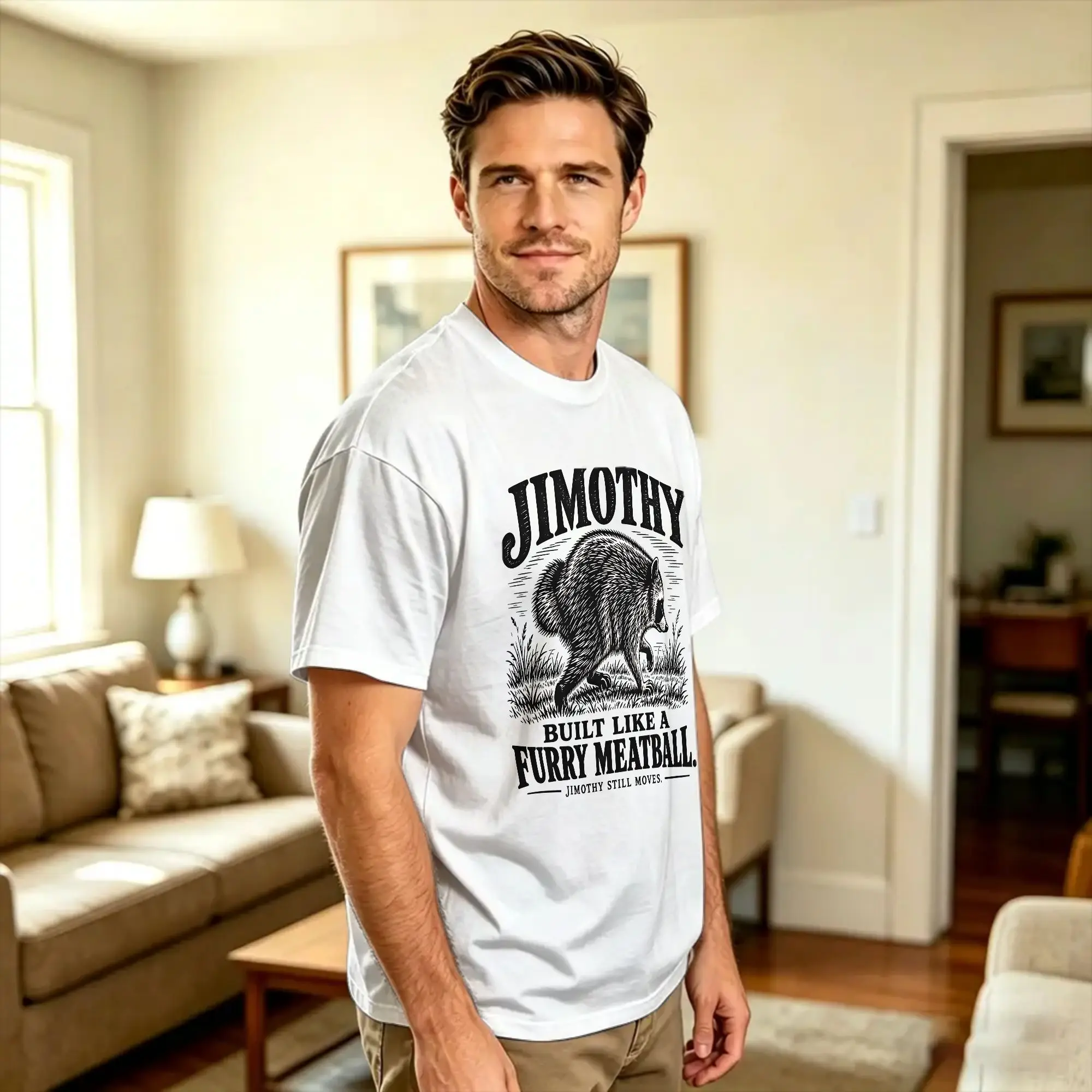 Vintage T-Shirt Summer Jimothy the Furry Meatball Hip Hop T Shirts  Cotton Tee Shirt for Couple Y2K Fun Short Sleeve Top Tees