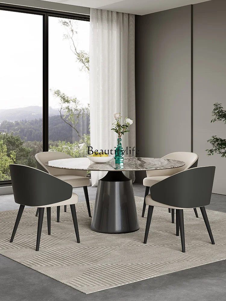 04*Italian minimalist luxury stone round dining table light luxury modern simple high-end