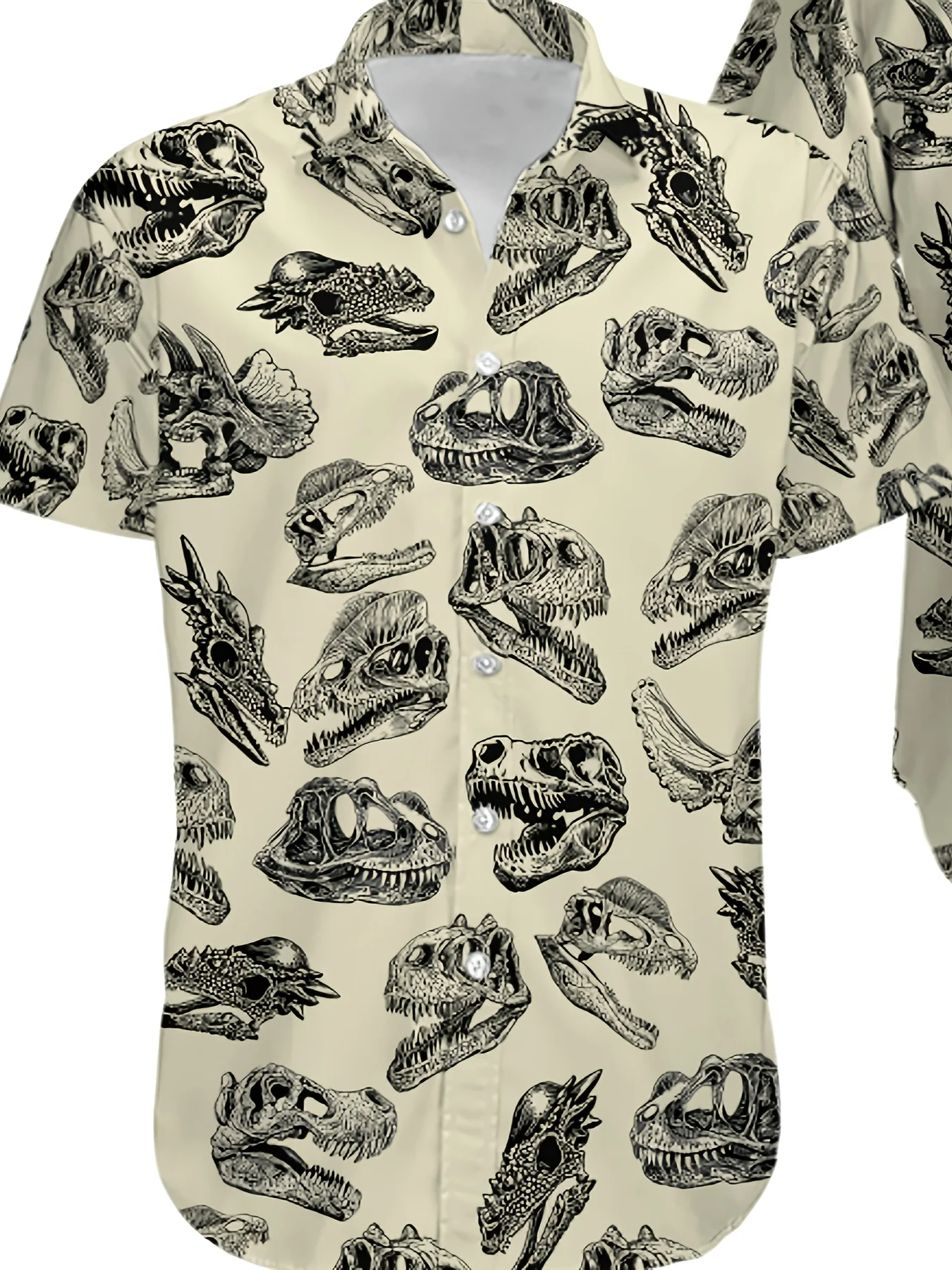 

2025 New Summer Fashion Men's Short Sleeve Shirt Retro Dinosaur Print Street Casual Men's Shirt Tops Hawaiian Button Down Shirt