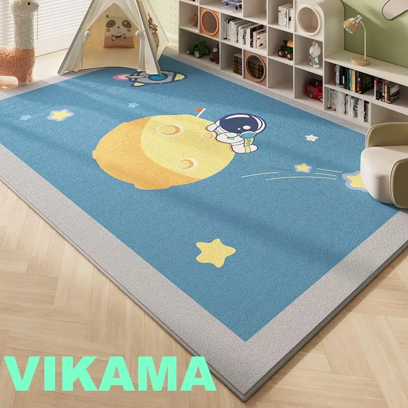 VIKAMA Crystal Velvet Cartoon Wind Baby Room Living Room Bedroom Baby Crawling Play Carpet Non-slip Cushioning Easy to Clean Rug