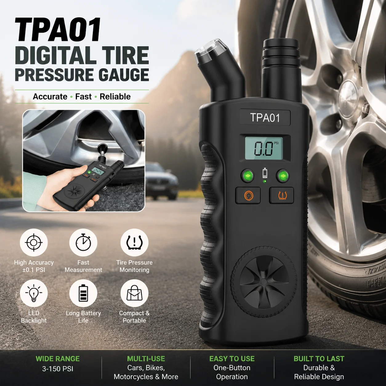 Newest 2 In 1  Dual Function TPMS Sensor Digital Tire Pressure Tester Low Pressure Detection Car Tire Care Diagnostic Tool