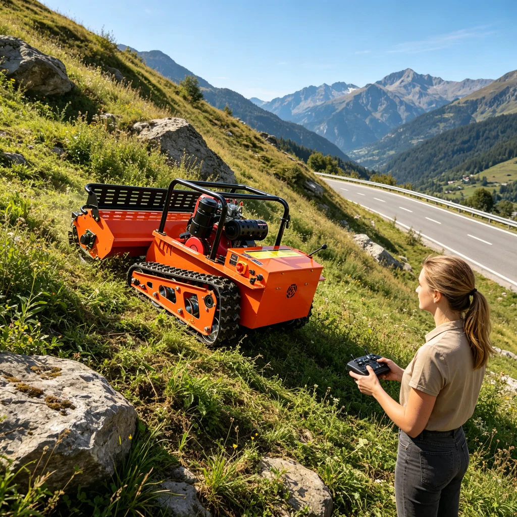 High Torque Crawler Remote Lawn Mower Customized Working Mode Steep Slope Mowing Equipment Intelligent Cordless Grass Cutter