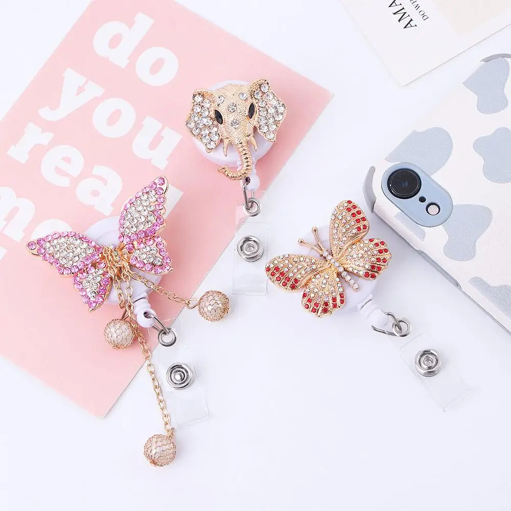 Butterfly Elephant Chest Card Crystal Name Card Nurse Badge Clip ID Card Clips Hospital Badge Holder Retractable Badge Reel