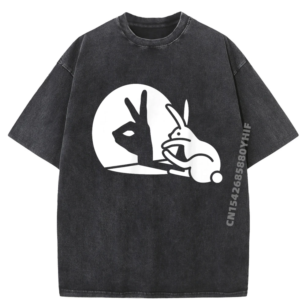 

Funny Rabbit Hand Shadow Projection Bunny Hare Pop Art Black T Shirt Adult Funny Washed Tshirt Men Printed Clothes