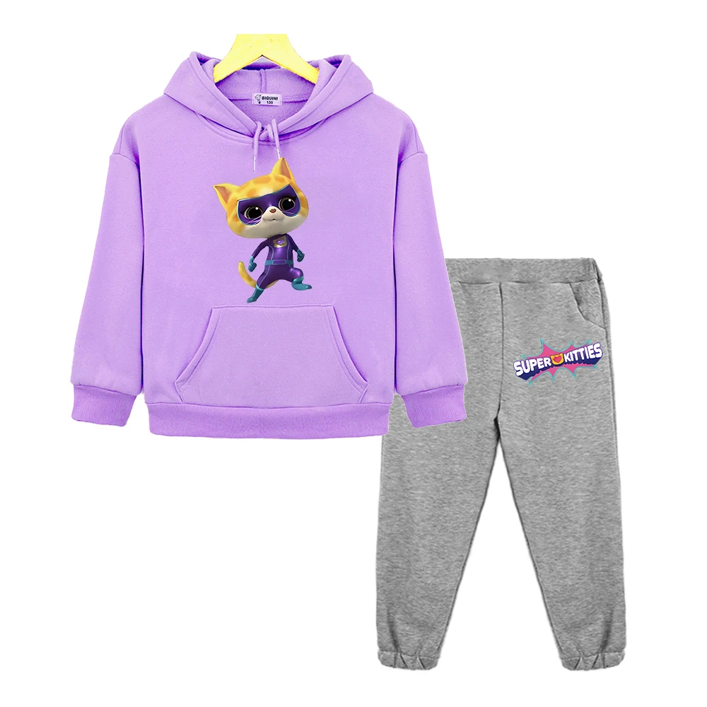 

Super Kitties Sweatshirt Set Anime hoodie kids boutique clothes boy girl y2k Fleece Pullover Jacket Children clothing Hooded Set