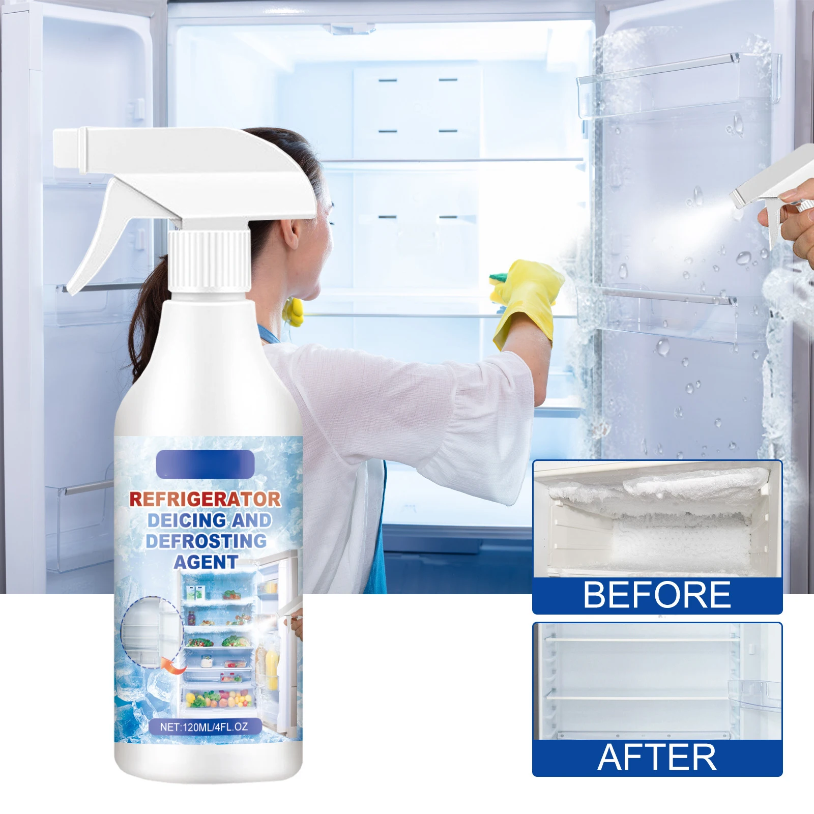 Freezer Defrosting and Deicing Spray Refrigerator Cleaner Inside Spray for Glass Faucets and Car Windows