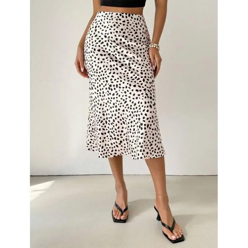 Nuovo bots transfrontaliero da donna di media lunghezza con stampa in raso Gonna a coda fi Vintage Sle Ciwalk Pantaloni a nove pezzi Elastico Micro Str...