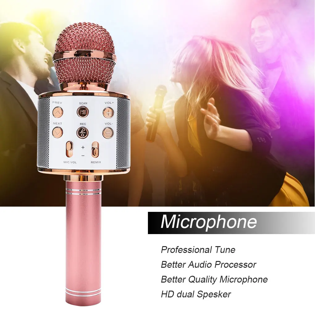 WS858 Portable Bluetooth Karaoke Microphone Wireless Professional Speaker Home KTV Handheld Microphone