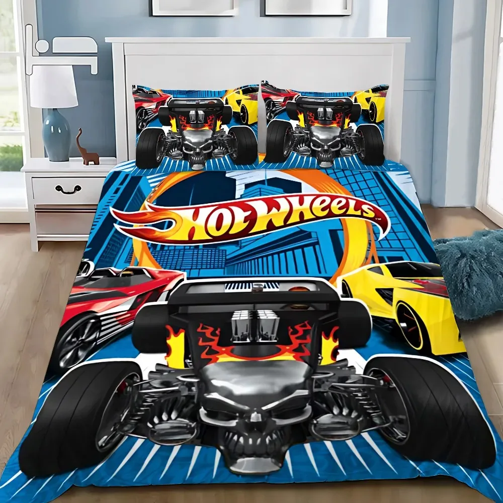 Cars Duvet Cover Pillowcase Hot W-Wheels Bedding Set Adult Boy Girl Bedroom Decoration Children Single Double Size