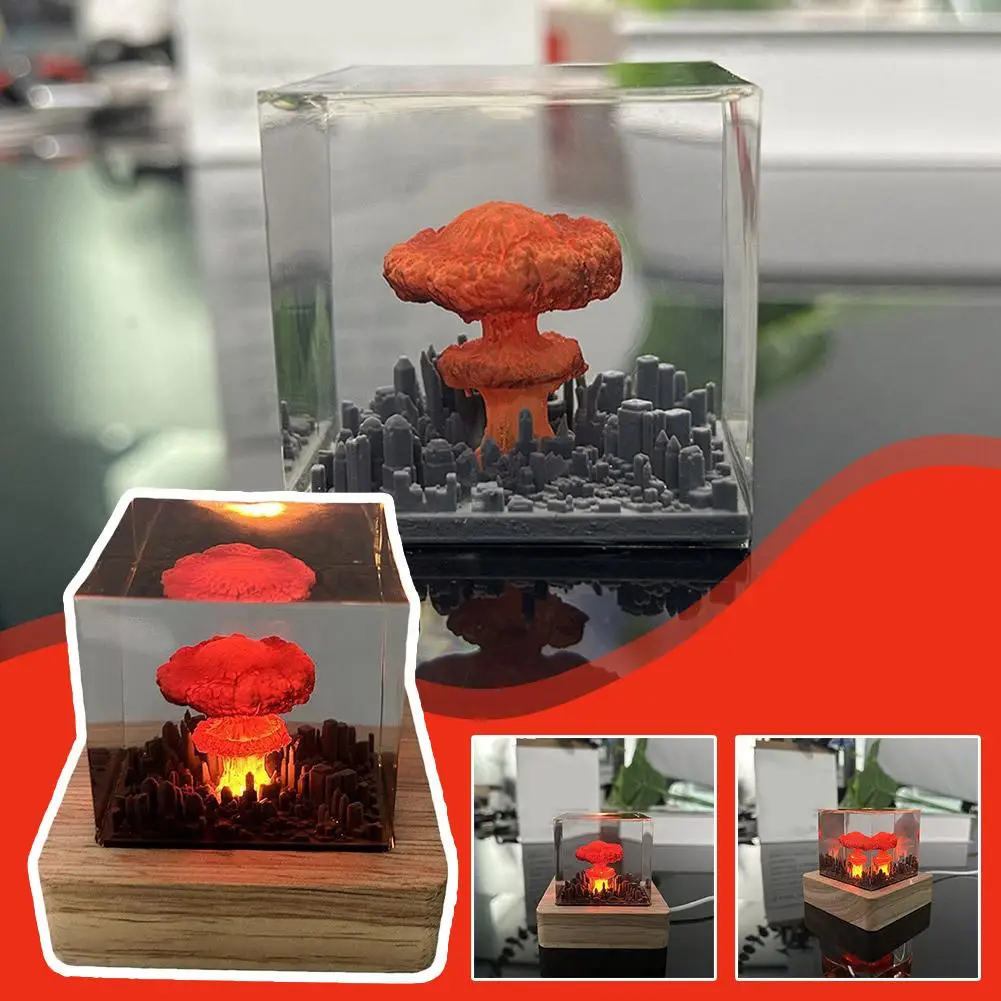 Nuclear Explosion Bomb Mushroom Cloud Lamp Flameless Lamp For Courtyard Living Room Decor 3D Night Light Rechargeable