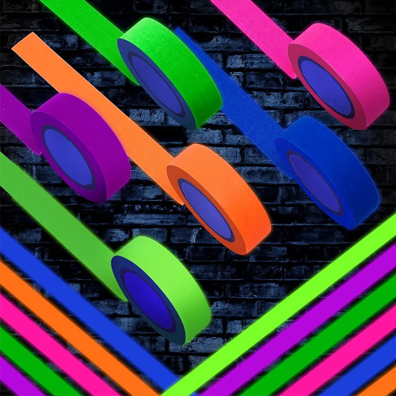 

6 Colors Neon Fluorescent Gaffer Tape UV Blacklight Reactive Glow in The Dark Tape For Glow Parties Theater Stages Dance Floor