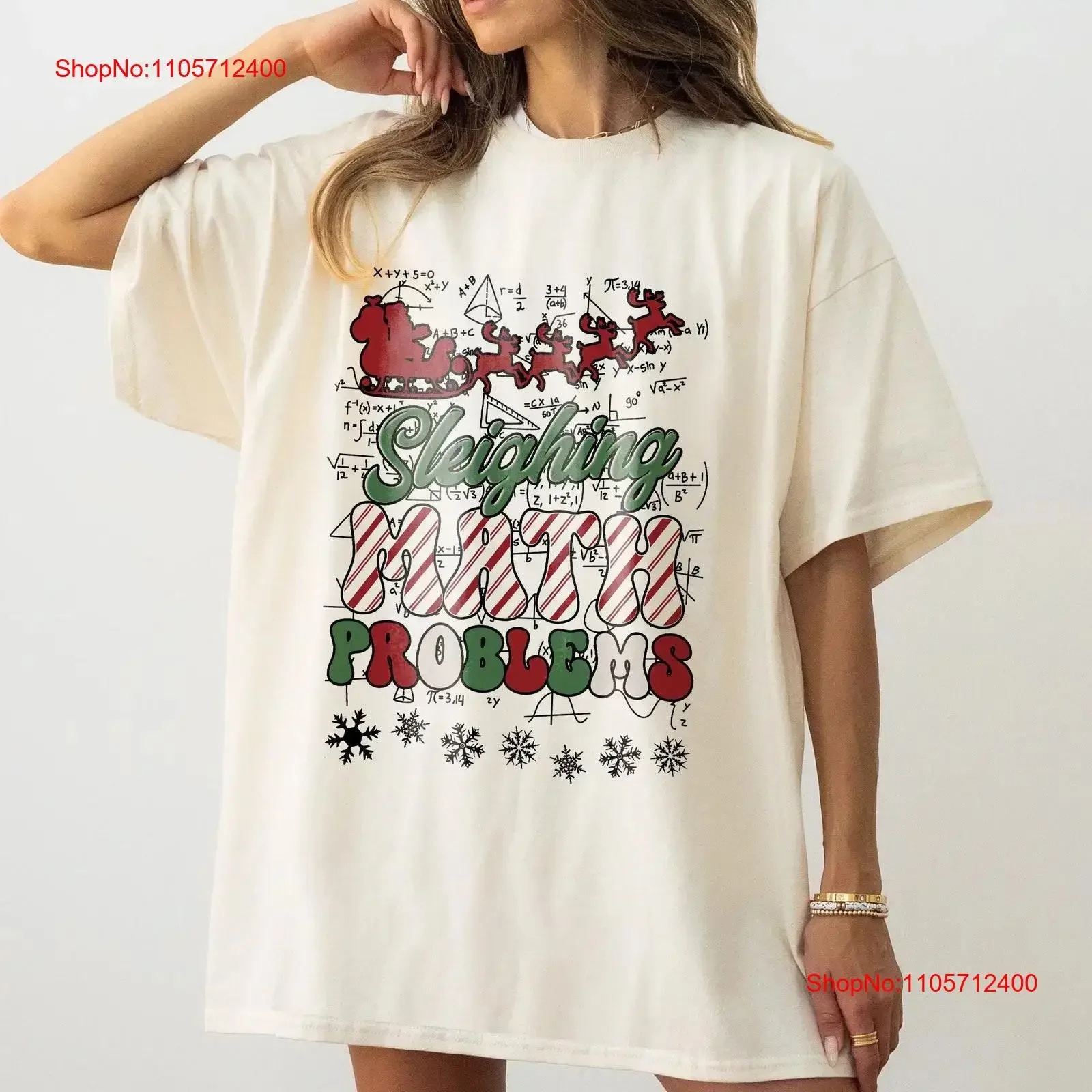 Retro Math Teacher Christmas SweaT T Shirt Boho Match Sleighing Problems Merry vintage Washed homme Unisex Versatile graphic