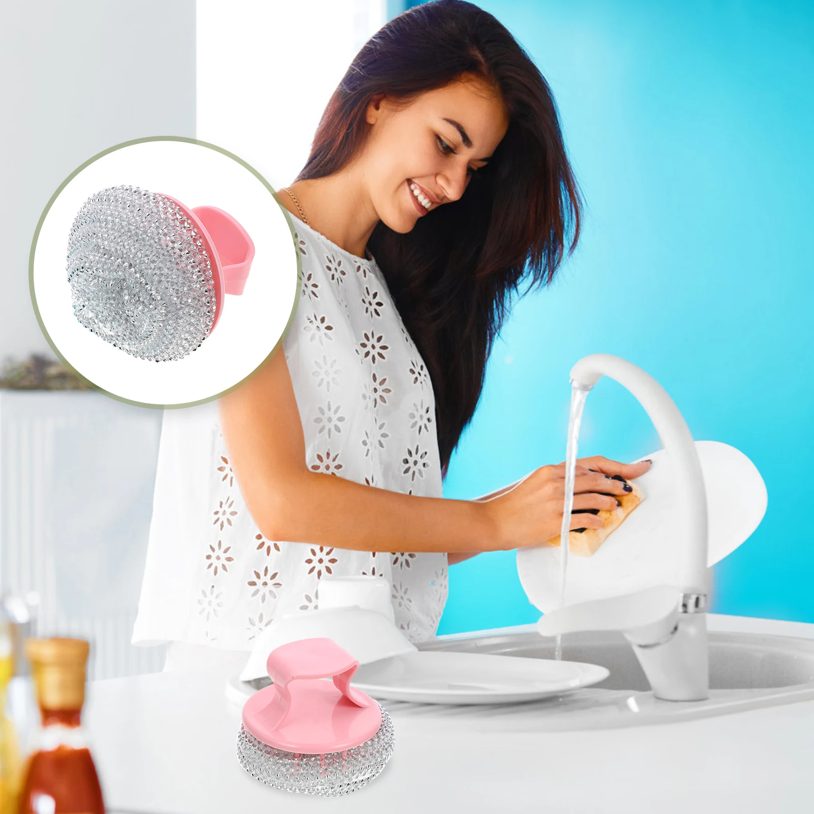 

8pcs Stainless Steel Wire Bristle Ball Brushes Scourer H Kitchen Household Dishes Pans Sinks NonSlip LongLasting