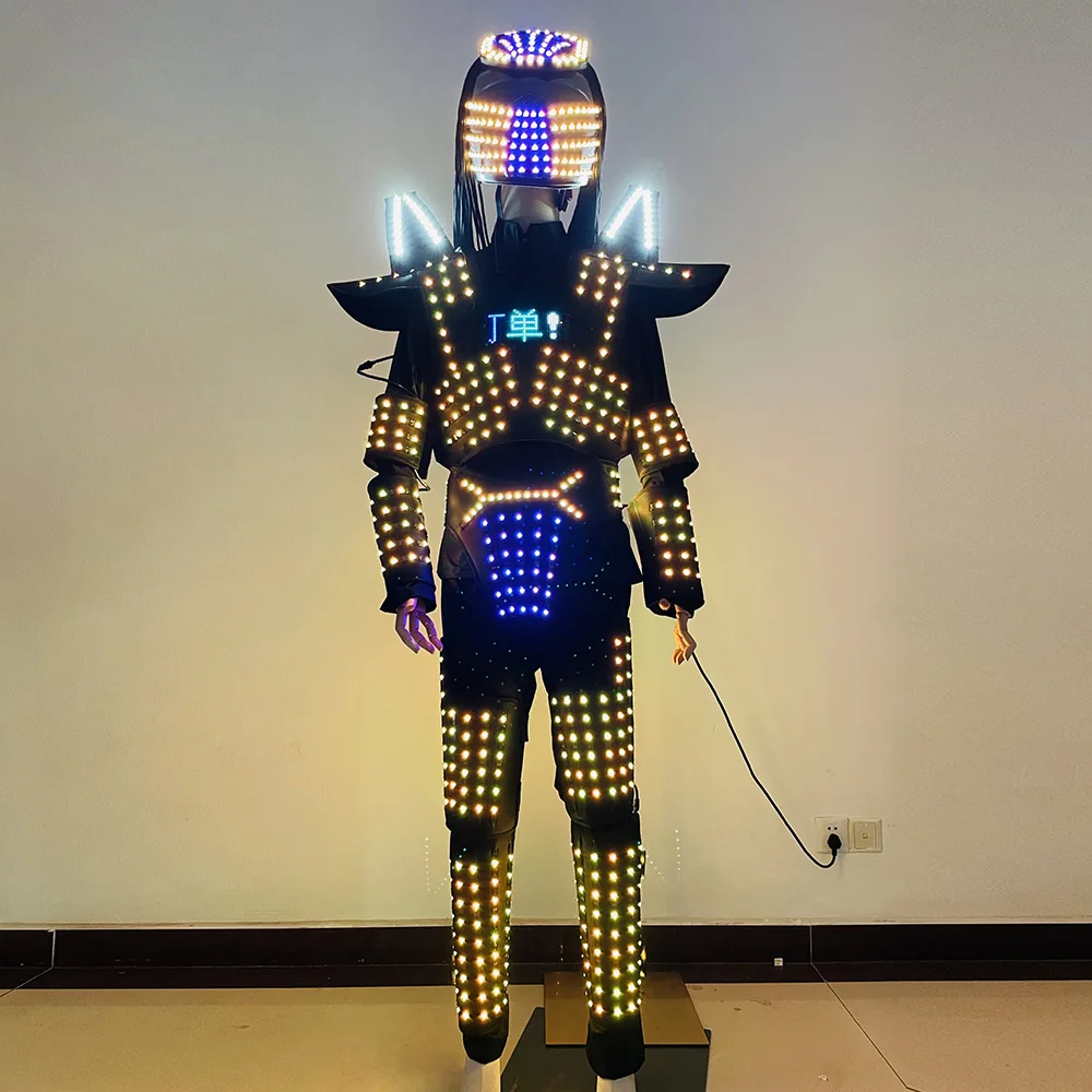 

Светодиодный костюм робота для косплея, костюм RGB, светящаяся броня, куртка для сцены, танцев, ночного клуба, бара, светового шоу, танцевальная светодиодная одежда