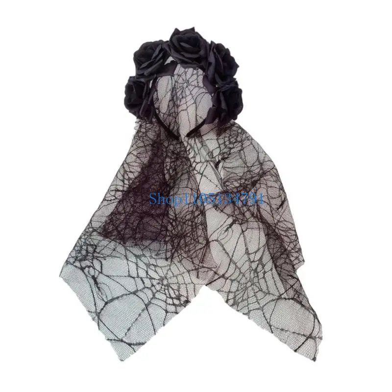 

98km Spooky Flower Lace Veil Hairband Teen Cosplay Hairband Halloween Headband
