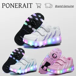 Chaussures de patin à roulettes blanches pour enfants, baskets à 4 roues pour garçons et filles, chaussures de sport décontractées pour enfants, cadeau de jeu, jouets de printemps