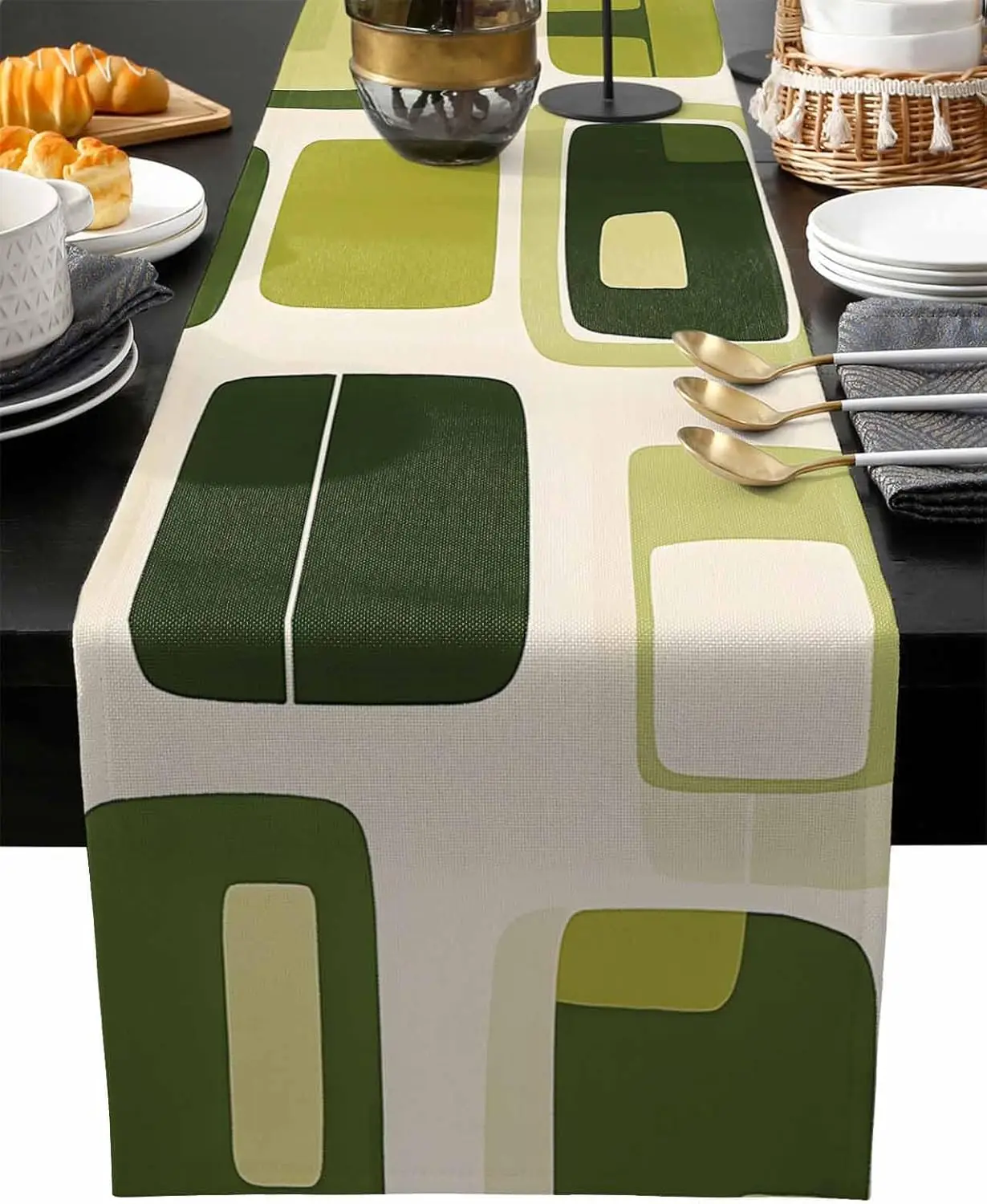 【Bohemian Geometric】Sage Green Table Runner, Holiday Home Table Runner, Kitchen & Dining Table Party Decor