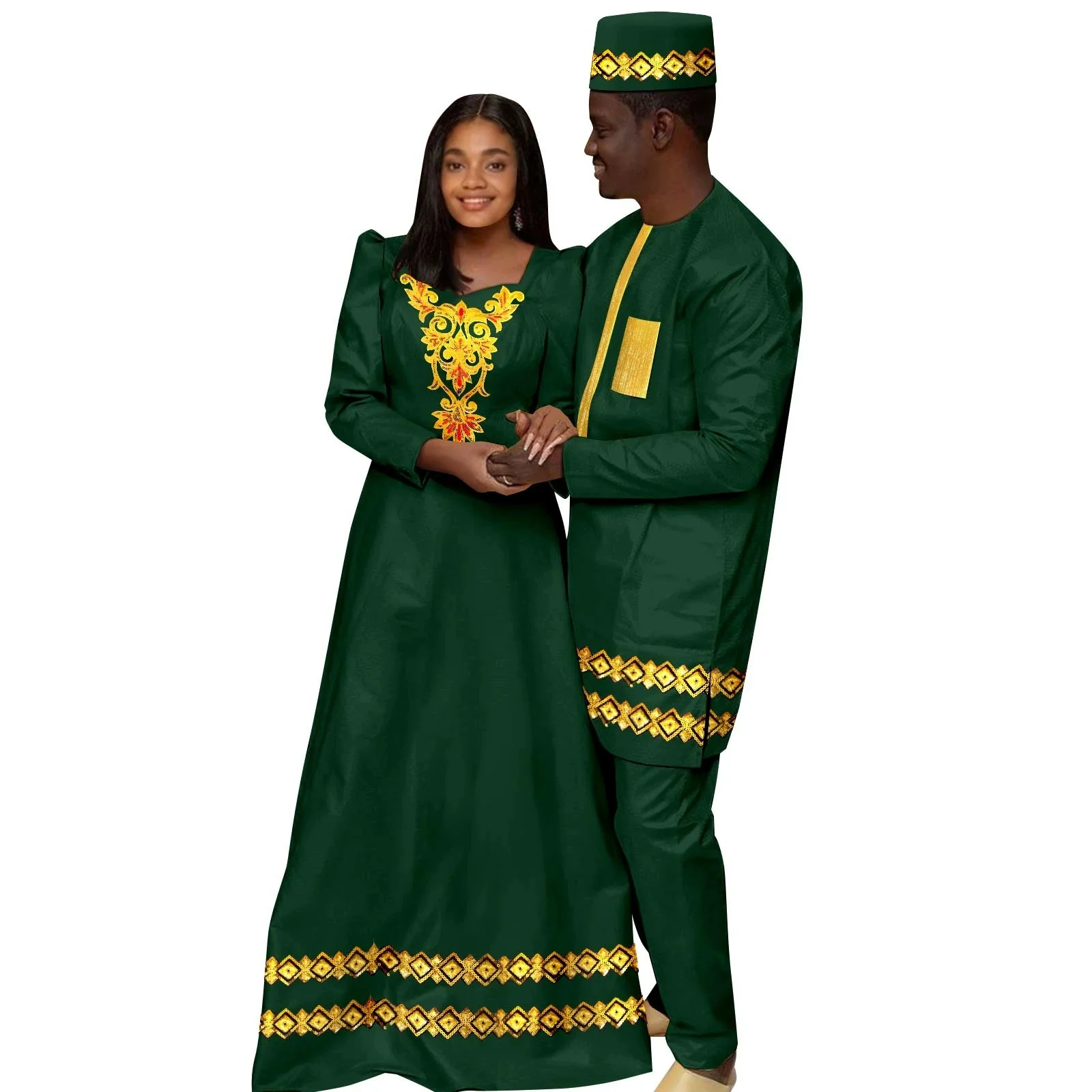 

Sale New African Appliques Clothes Women Long Tutu Dresses Matching Couple Outfits Men Top and Pants Sets Dashiki Party Wedding