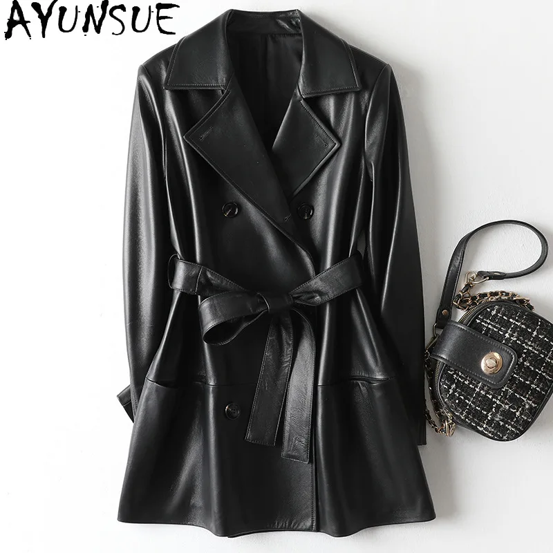 AYUNSUE Vera pelle di pecora Giacca in vera pelle Donna 2025 Trench di media lunghezza Cappotto da donna Giacche Abiti autunnali Jaqueta Couro