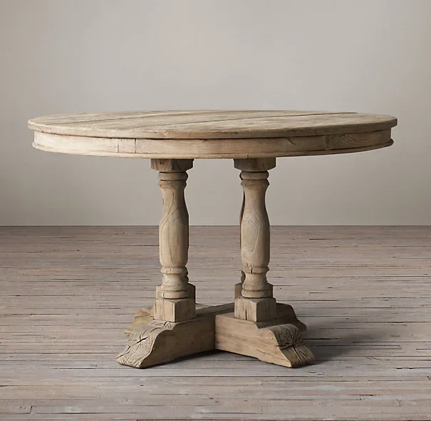 French rural retro solid wood round dining table American simple villa table British classical carving