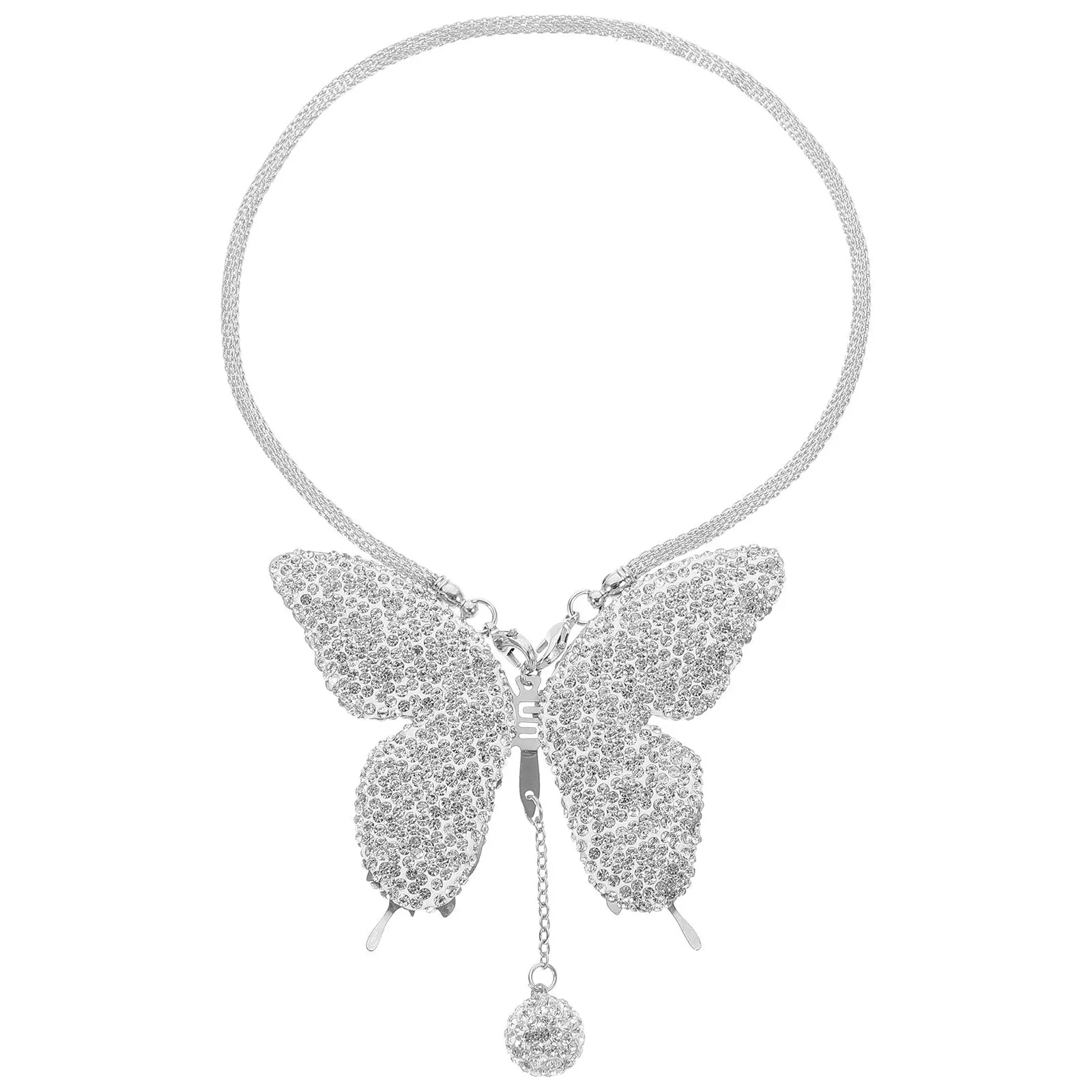 

Butterfly Pendant Rhinestone Hanging Ornament Stainless Steel Clay Rear View Mirror Decoration For