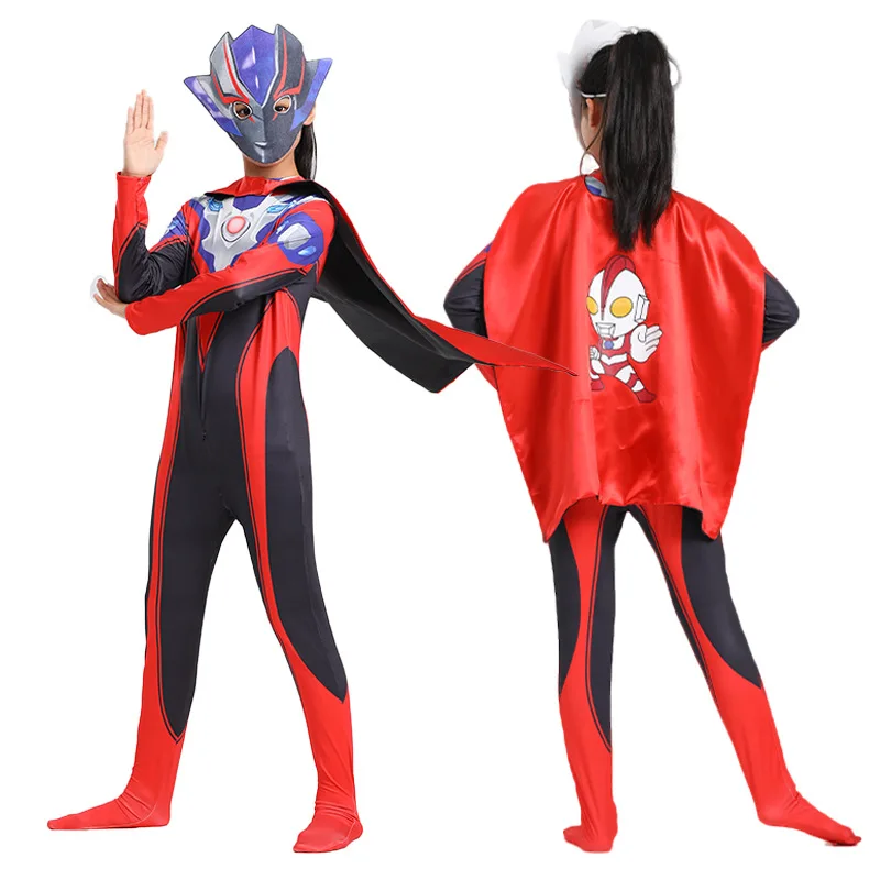 Mono de superhéroe ultrahéroe para niños con capa y máscara para disfraz de Halloween para fiesta