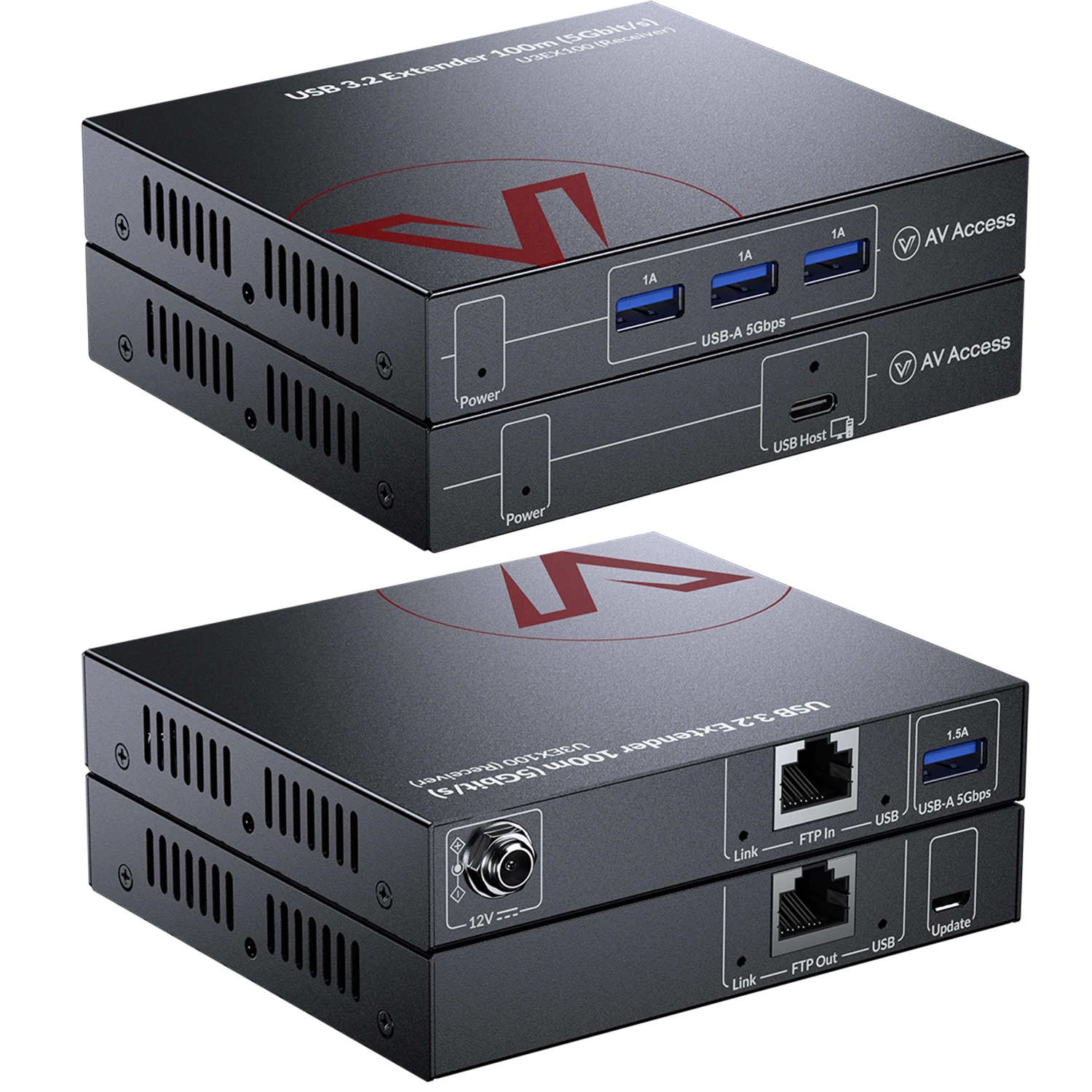 

AV Access USB 3.0 Extender Over Ethernet Cat6a/7 100M, 4*USB 3.2 Ports 5Gbps for Long Distance Extension, USB-C Input(U3EX100)