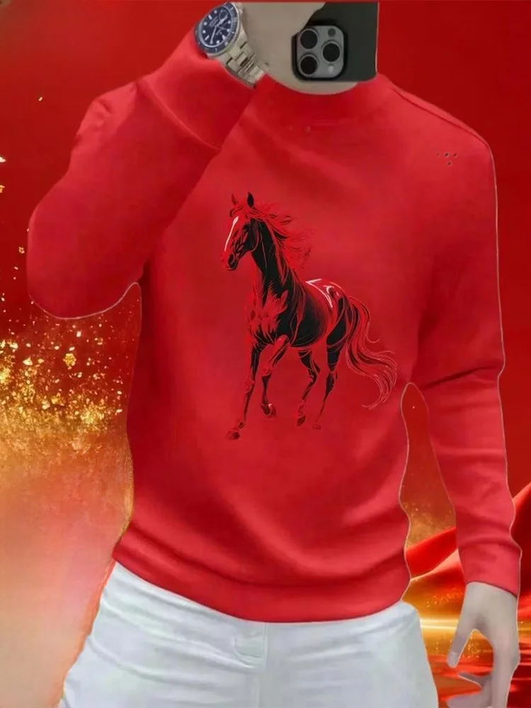 

Новогодний красный хлопковый свитшот с круглым вырезом, мужской, на флисовой подкладке, теплый, с принтом, стандартный крой, длинный рукав, дышащий