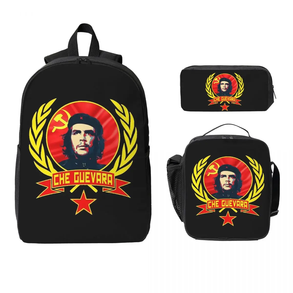Che Guevara Cuban Revolution Backpack Student BookBag School Bag Computer Shoulder Bags 3ps Insulated Lunch Bag Pencil Case