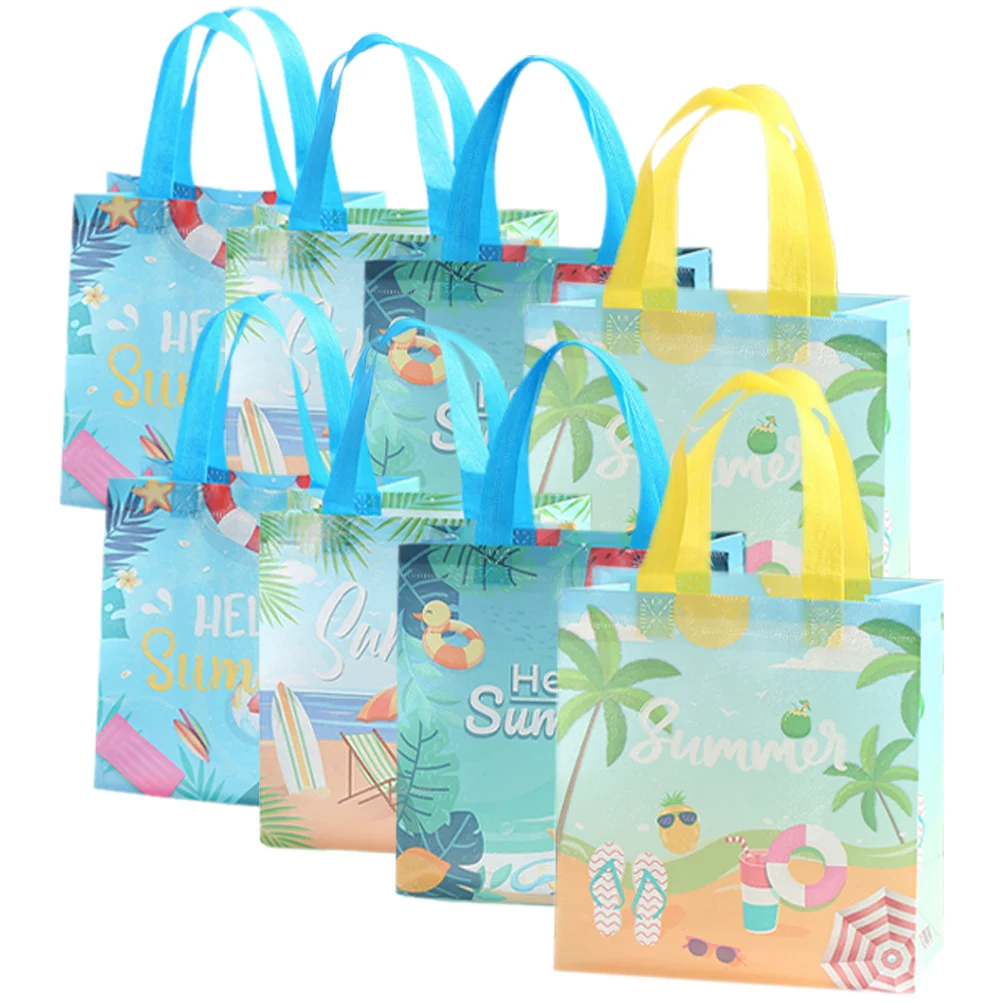 8 Pcs Hawaiian Party Supplies Beach Shopping Bag Treat Tote Bags Gift for Handbag Favor Tropical Goodie Bags Luau Banquet