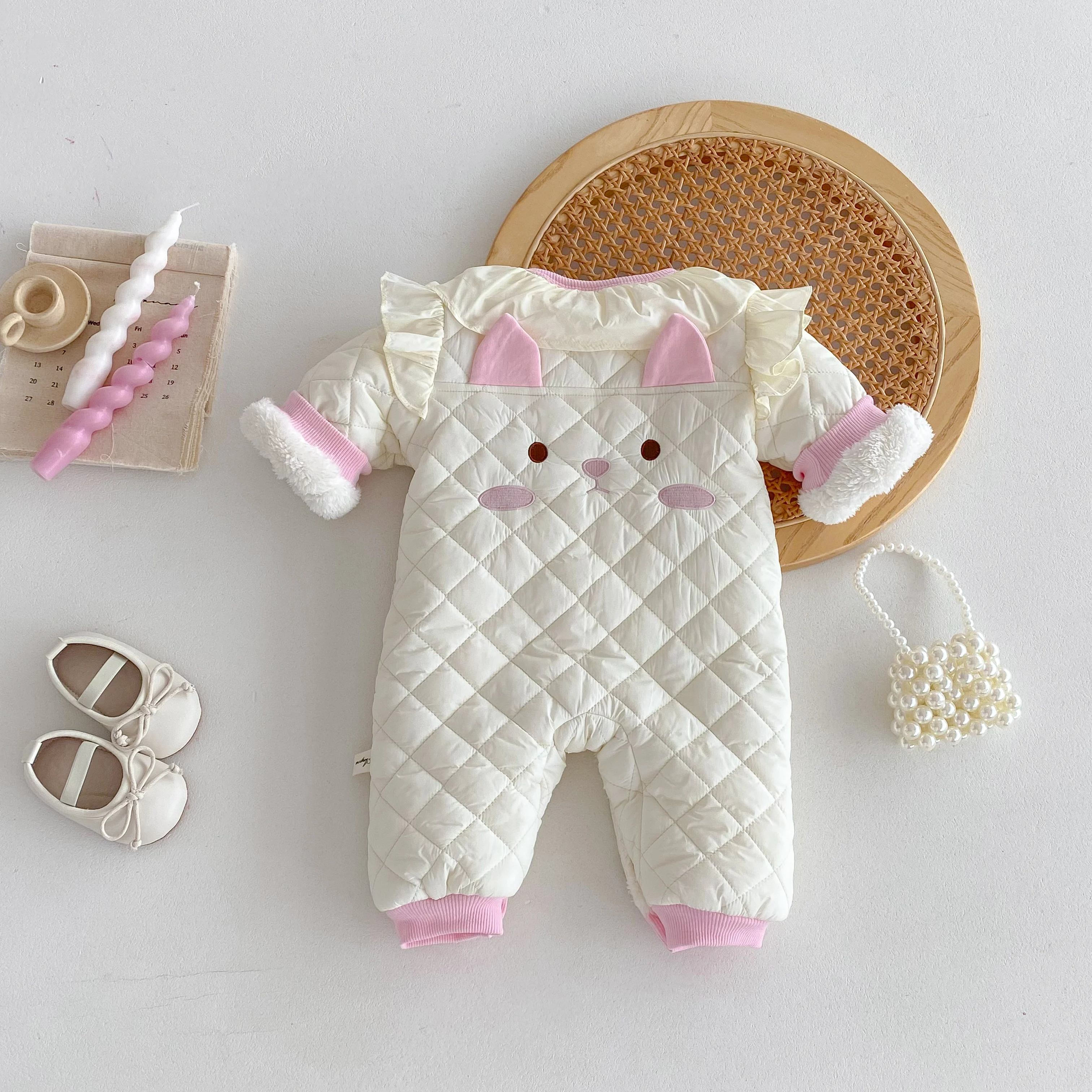 Adorable baby Fleece Romper, Winter and Autumn Padded Clothing for Girls, Warm baby Onesie, Newborn Crawling Suit
