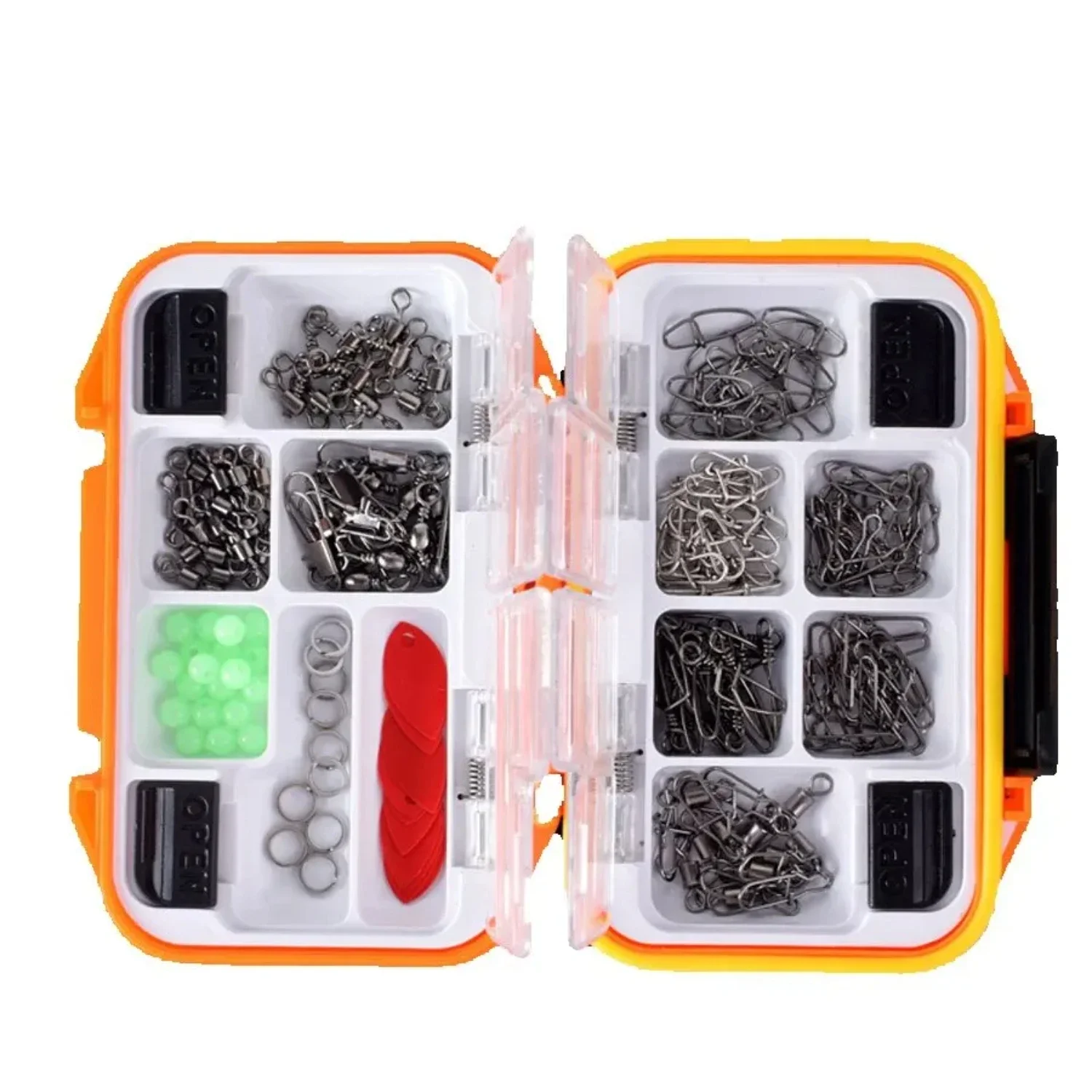 191pcs/box Fishing Accessories Kit Including Fishing Swivels Snaps Sinker Slides Luminous Beads with 12 Compartments Tackle Box