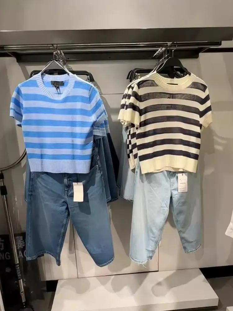 

Sweet Sle Women's Loose Knitted ort Sve round Ne Vaion Top Summer 2025 Polyester Fiber Casual Faion