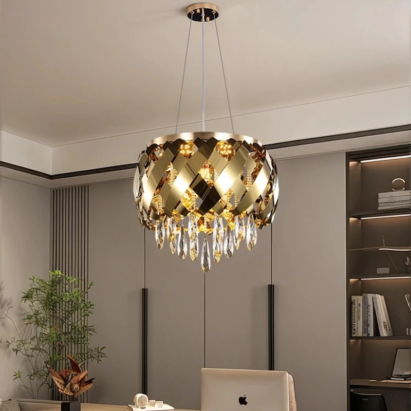 

LED Modern Stainless Steel Crystal Chandelier Gold Round Pendant Lamp For Dining Room Bedroom Kitchen Table Island Silver