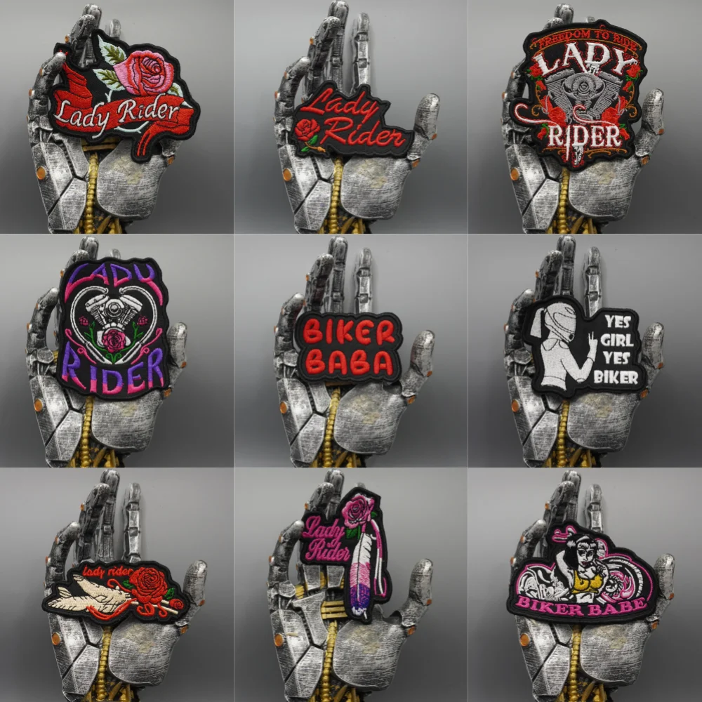LADY RIDER, Gestickter Aufnäher, Applikation zum Aufnähen, Punk-Biker-Band-Rock-Kleidungsetiketten, Klettverschluss oder zum Aufbügeln – Detail 1